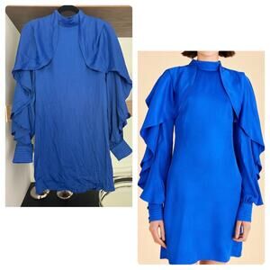 Farm Rio Bright Blue Backless Ruffled Sleeve Mini Dress